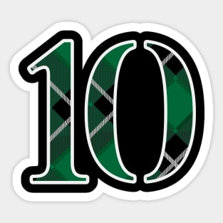 10 Sports Jersey Number Green Black Flannel Sticker